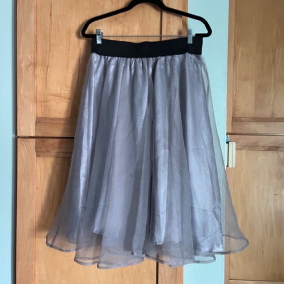 Sheer Silver Gray Fully Lined Skirt w/ Black Stretch Waistband Size Large NWT - Picture 3 of 6
